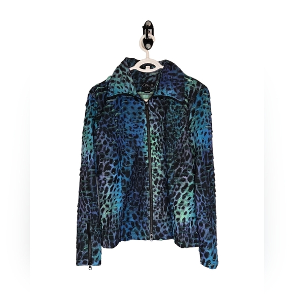 Vintage Clara S. 90s Cheeta Print Sheer Bomber Jacket Coat Made In USA Size L - Picture 1 of 8